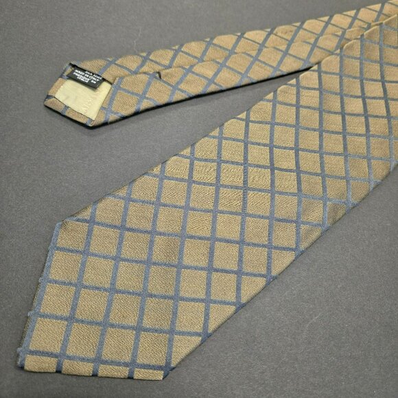 Giorgio Armani Cravatte Mens Silk Tie Bonze Gray Checkered Striped Italy 58x3.75